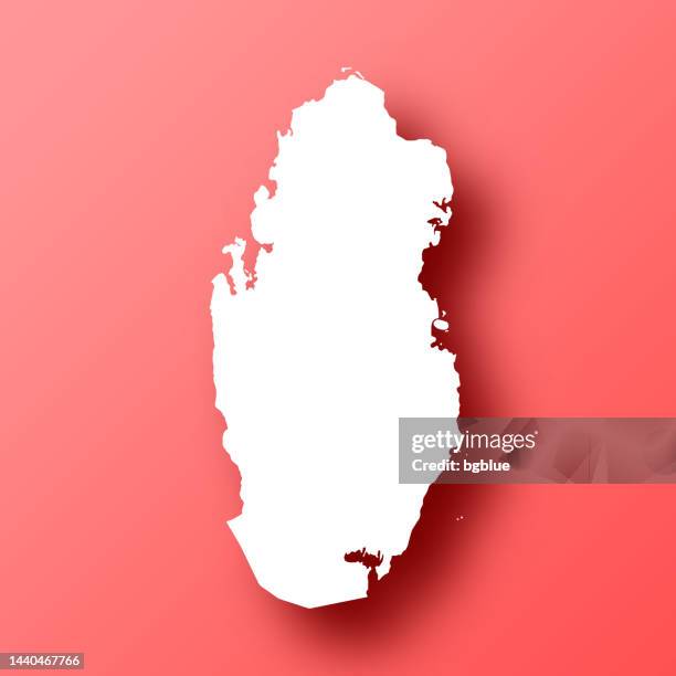 ilustrações de stock, clip art, desenhos animados e ícones de qatar map on red background with shadow - península