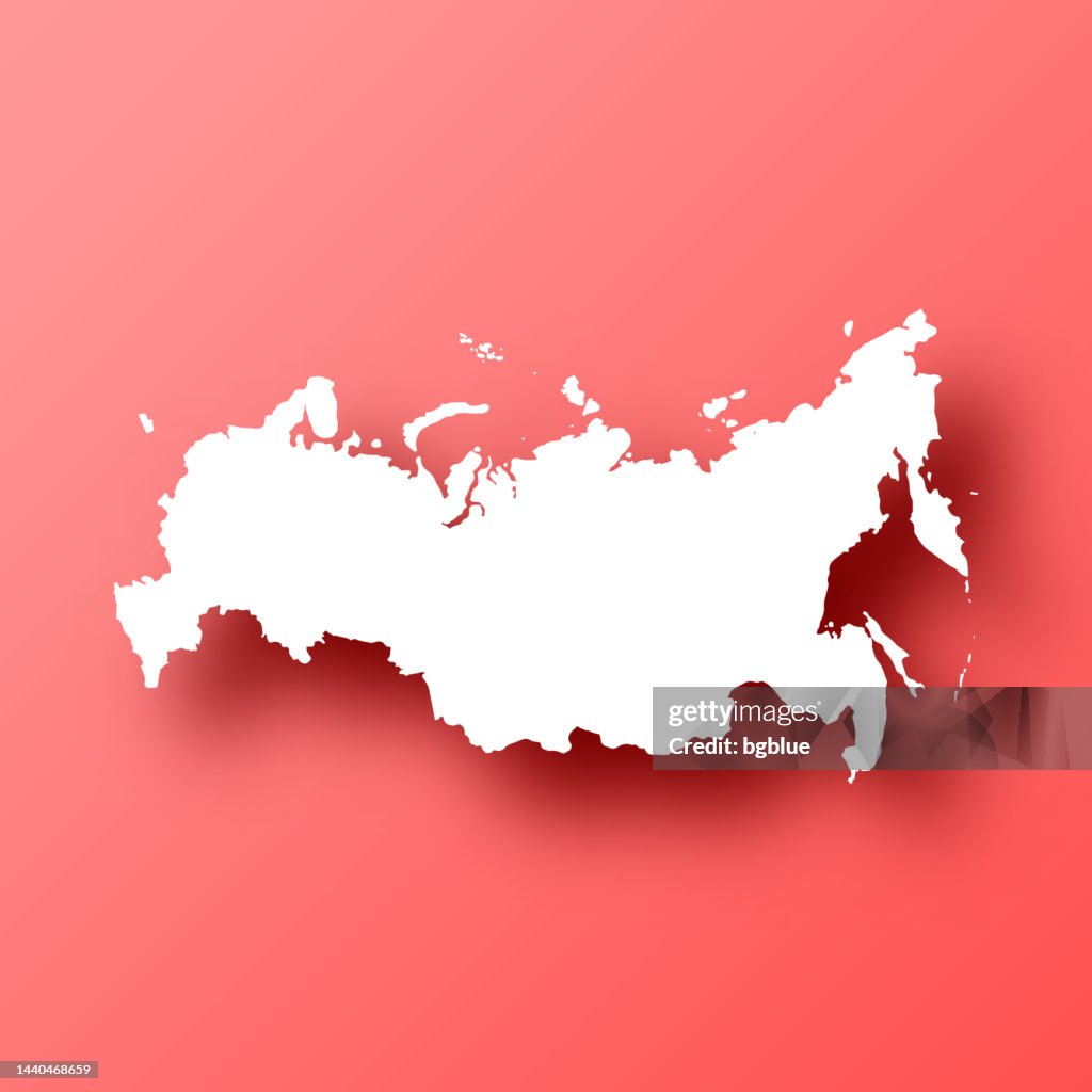 Carte de la Russie sur fond rouge avec ombre
