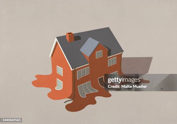 house melting on beige background - home ownership stock illustrations