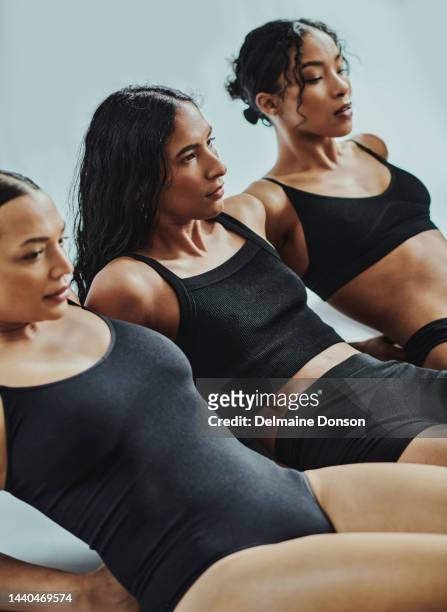 beauty group, self love and body positive black woman, friends or people relax together in solidarity, support and pride. women empowerment, self care and black people confident with their size shape - plus fours stock pictures, royalty-free photos & images