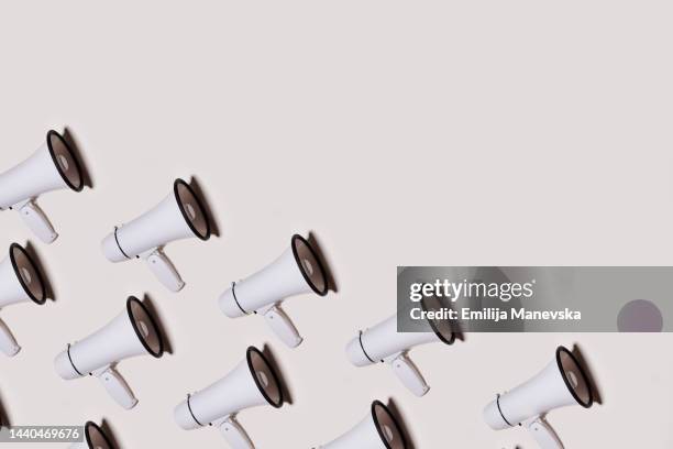 white megaphone with copy space - public address system stock pictures, royalty-free photos & images