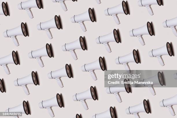 white megaphone with copy space - megaphone isolated stock pictures, royalty-free photos & images