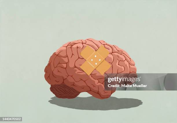 bandage over brain injury - brain damage stock illustrations