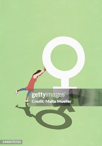 Pusing Shadow Woman Pushing Female Gender Symbol With Male Gender Shadow Illustration ...