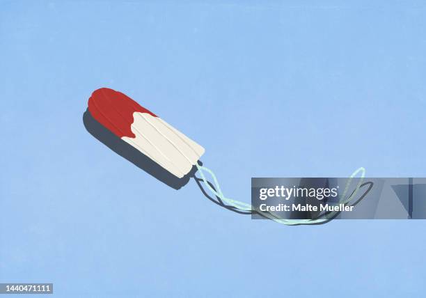 illustrazioni stock, clip art, cartoni animati e icone di tendenza di bloody tampon on blue background - period blood