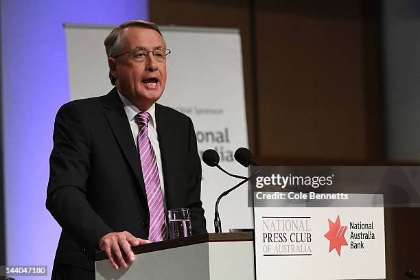 Wayne Swan Speaks at the post budget address to the Nation at the National Press Club on May 9, 2012 in Canberra, Australia. The budget handed down...