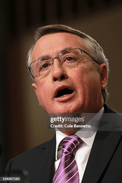 Wayne Swan Speaks at the post budget address to the Nation at the National Press Club on May 9, 2012 in Canberra, Australia. The budget handed down...