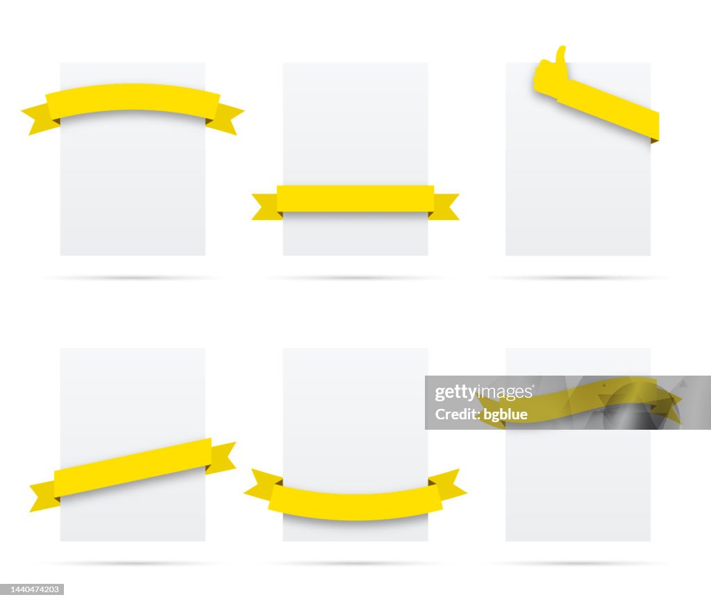 Yellow Ribbon Spinning Set Of Yellow Ribbons On Blank White Labels Design Elements High-Res ...