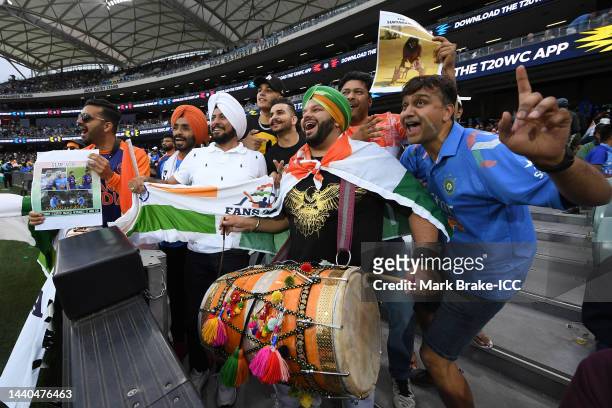 Spectators show their support during the ICC Men's T20 World Cup Semi Final match between India and England at Adelaide Oval on November 10, 2022 in...