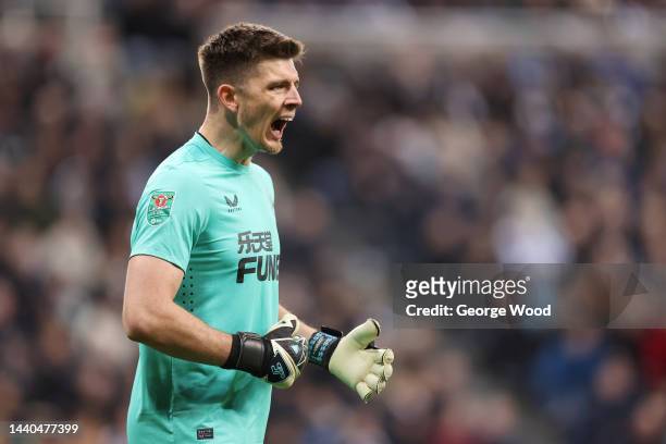 Nick Pope of Newcastle United reacts during the Carabao Cup Third Round match between Newcastle United and Crystal Palace at St James' Park on...