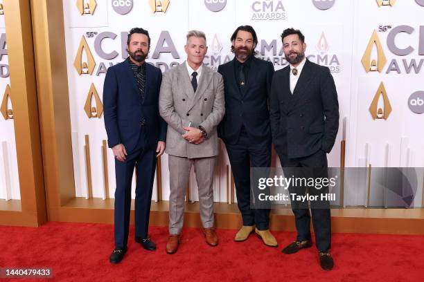 Geoff Sprung, Trevor Rosen, Brad Tursi and Matthew Ramsey attend The 56th Annual CMA Awards at Bridgestone Arena on November 09, 2022 in Nashville,...