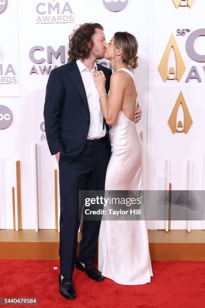 Tyler Hubbard and Hayley Hubbard attend the 56th Annual CMA Awards at Bridgestone Arena on November 09, 2022 in Nashville, Tennessee.