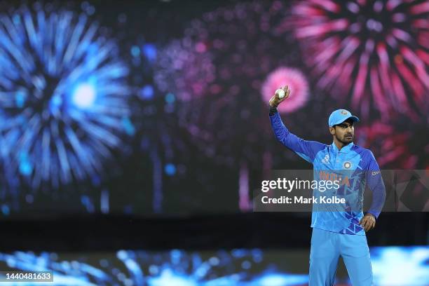 I15of India shapes to throw during the ICC Men's T20 World Cup Semi Final match between India and England at Adelaide Oval on November 10, 2022 in...