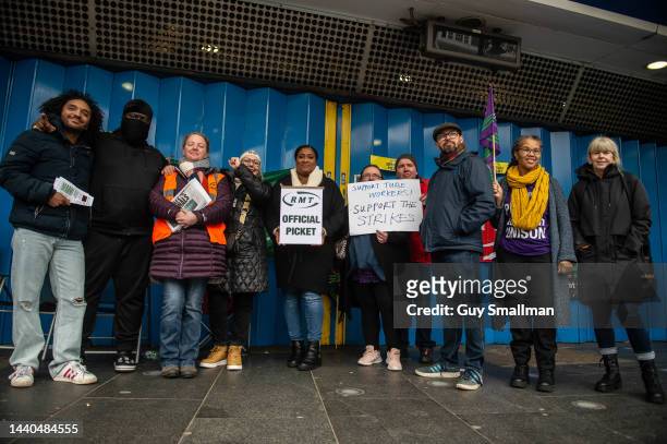 Labour MP Bell Ribeiro Addy visits the picket line at Brixton Station on November 10, 2022 in London, United Kingdom. This is the sixth such walkout...