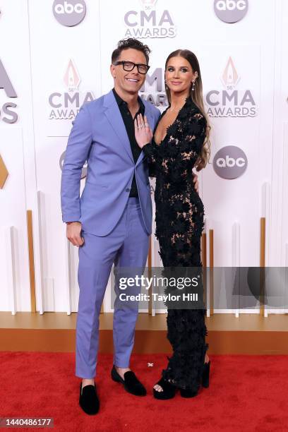 Bobby Bones and Caitlin Parker attend the 56th Annual CMA Awards at Bridgestone Arena on November 09, 2022 in Nashville, Tennessee.