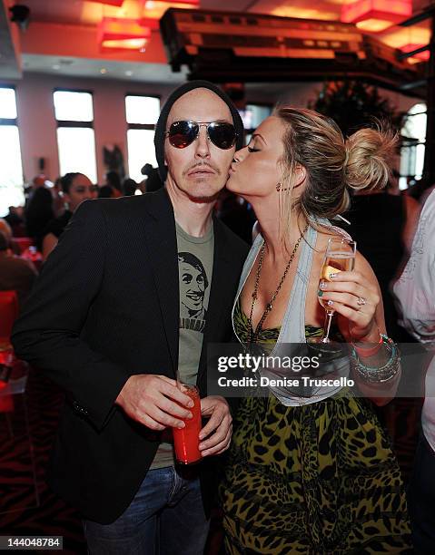 Tony Hernandez and Angel Porrino attend the grand opening of the Planet Hollywood restaurant in the Forum Shops at Caesars Palace on May 8, 2012 in...