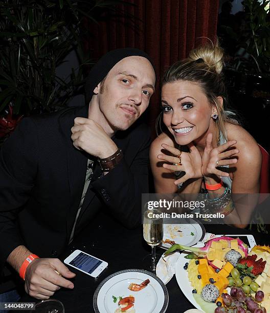 Tony Hernandez and Angel Porrino attend the grand opening of the Planet Hollywood restaurant in The Forum Shops at Caesars on May 8, 2012 in Las...