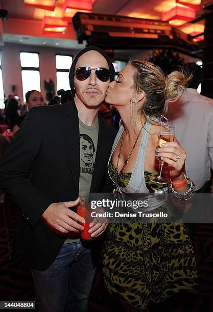 Tony Hernandez and Angel Porrino attend the grand opening of the Planet Hollywood restaurant in The Forum Shops at Caesars on May 8, 2012 in Las...