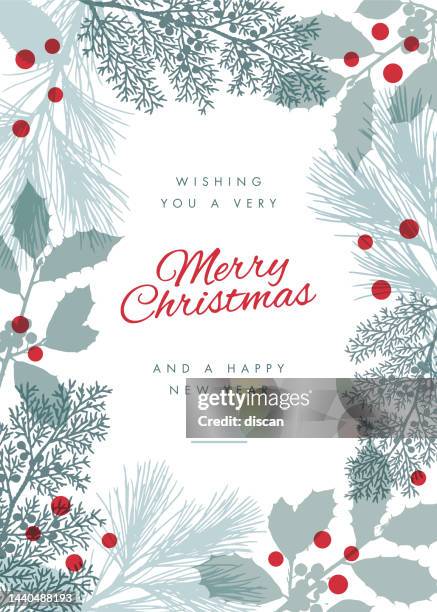 christmas holiday card with evergreen silhouettes. - gold certificate background stock illustrations