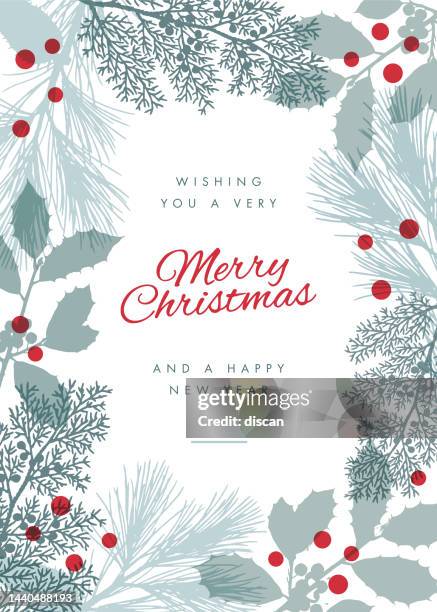 christmas holiday card with evergreen silhouettes. - christmas frames stock illustrations