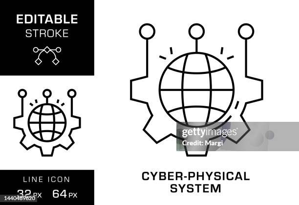 cyber physical system editable stroke line icon design - autonomous systems stock illustrations
