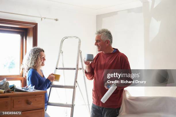 a mature couple painting their bedroom - decoração de quarto rapaz imagens e fotografias de stock