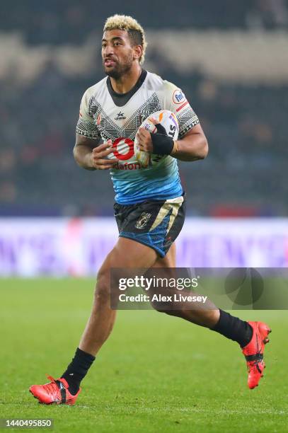 Viliame Kikau of Fiji during Rugby League World Cup Quarter Final match between New Zealand and Fiji at MKM Stadium on November 05, 2022 in Hull,...