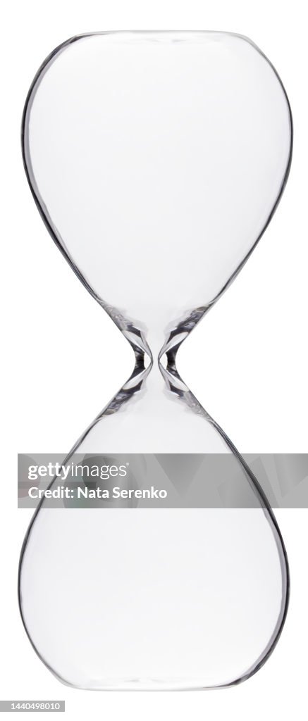 Transparent empty hourglass isolated on white background.