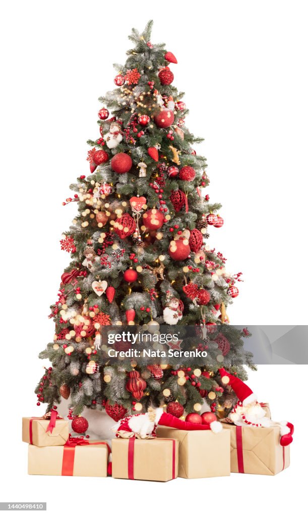 Decorated Christmas tree on white isolated