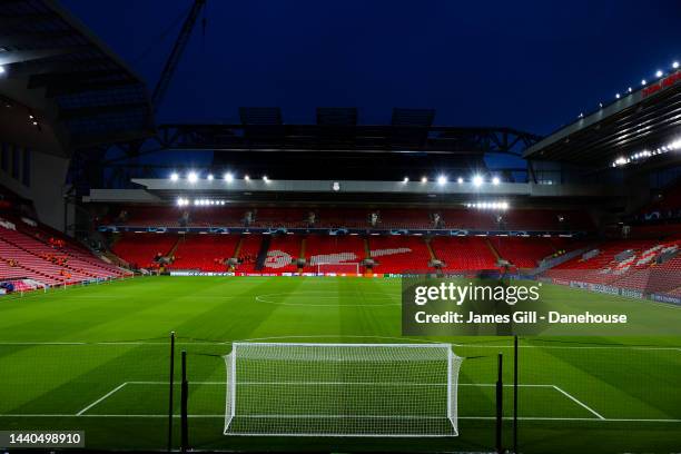 General view inside the stadium is seen during the UEFA Champions League group A match between Liverpool FC and SSC Napoli at Anfield on November 01,...