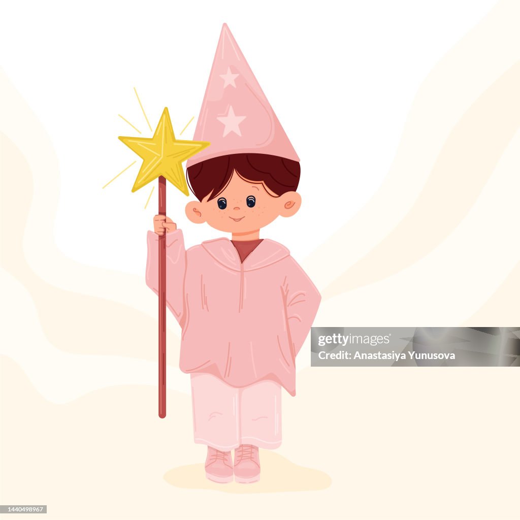 Cute little boy dressed for Saint Lucy night holding shining star