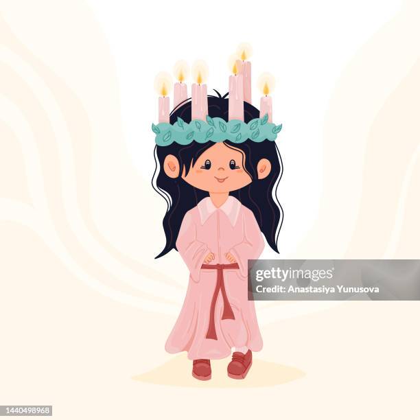 cute little girl dressed for saint lucy day - saint lucia stock illustrations