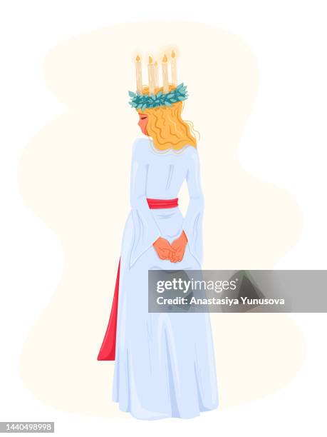 saint lucia with candle crown in swedish tradition - festival of santa lucia stock illustrations