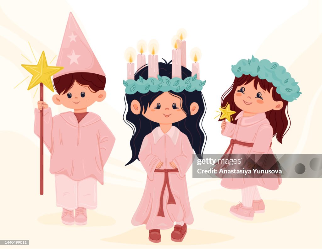 Saint Lucy celebration. Traditional kid procession