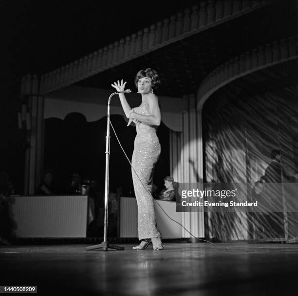 British singer Shirley Bassey performing live at the Pigalle Club in Piccadilly, London, on September 8th, 1960.