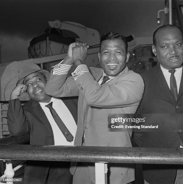 American boxer Sugar Ray Robinson arriving in London to fight British boxer Terry Downes at Empire Pool, Wembley, September 4th 1962.