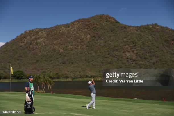Ryan Fox of New Zealand plays his second shot on the 17th hole during Day One of the Nedbank Golf Challenge at Gary Player CC on November 10, 2022 in...