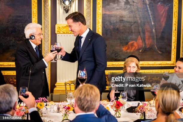 Dutch Prime Minister Mark Rutte welcomes Italian President Sergio Mattarella at the second day of the Italian State visit to The Netherlands on...