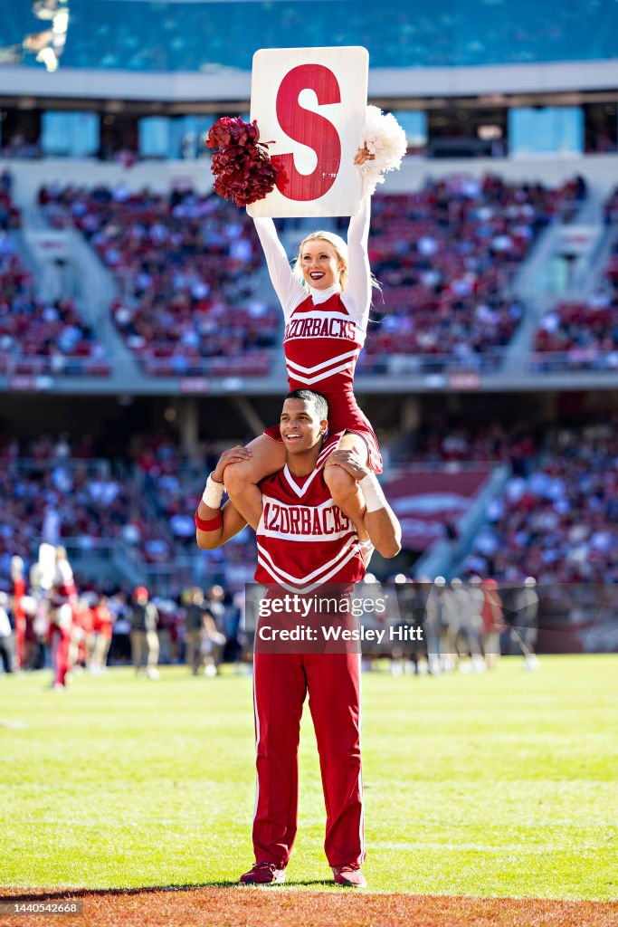Arkansas Razorbacks Cheer Cheerleaders of the Arkansas Razorbacks perform during a game against ...