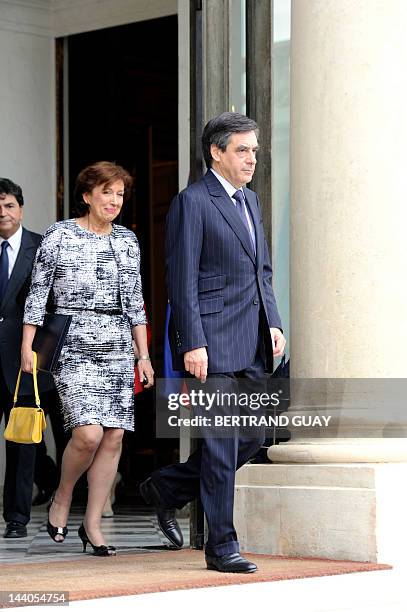 France's Prime Minister Francois Fillon and France's Solidarities Minister Roselyne Bachelot-Narquin , leave the Elysee presidential palace, on May...