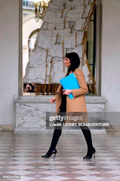 Youth and Associations Junior Minister Jeannette Bougrab leaves the Elysee presidential palace, on May 9, 2012 in Paris, at the end of the last...