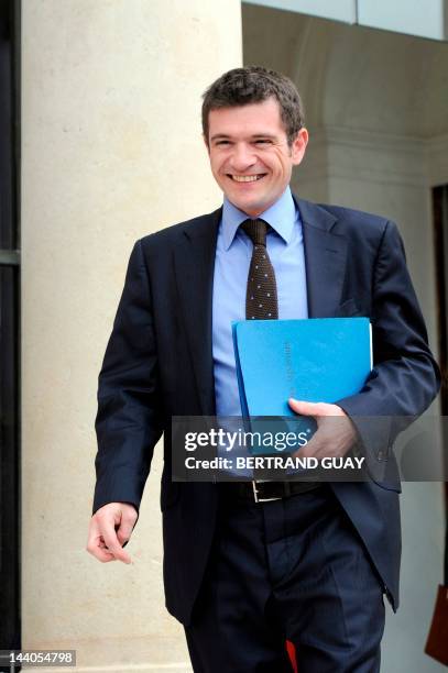 France's Junior Minister for Housing Benoist Apparu leaves the Elysee presidential palace, on May 9, 2012 in Paris, at the end of the last weekly...