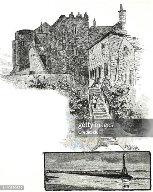 rye, ypres tower and entrance to the harbor, england - ieper stock illustrations