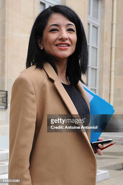 France's Youth and Associations Junior Minister Jeannette Bougrab leaves the weekly cabinet meeting at Elysee Palace on May 9, 2012 in Paris, France.