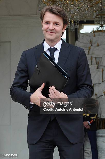 French Minister of Economy, Finances and Industry Francois Baroin leaves the weekly french cabinet meeting at Elysee Palace on May 9, 2012 in Paris,...