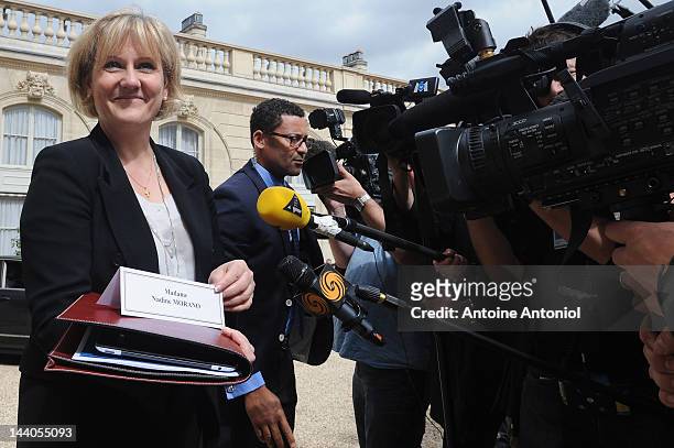 France's minister in charge of Apprenticeship and professional training Nadine Moranoe leaves the weekly cabinet meeting at Elysee Palace on May 9,...