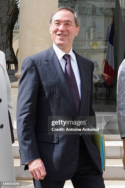 French Interior Minister Claude Gueant leaves the weekly cabinet at Elysee Palace on May 9, 2012 in Paris, France.
