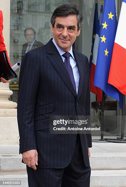 French Prime Minister Francois Fillon leaves the weekly french cabinet meeting at Elysee Palace on May 9, 2012 in Paris, France.