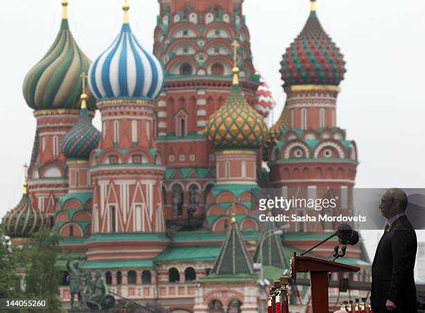 Russian President Vladimir Putin attends the Victory Day Parade at Red Square on May 9, 2012 in Moscow, Russia. Over 14,000 servicemen took part in...