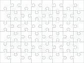 Jigsaw blank template or cutting guidelines of 48 pieces, 6 x 8 tiles vector puzzle game